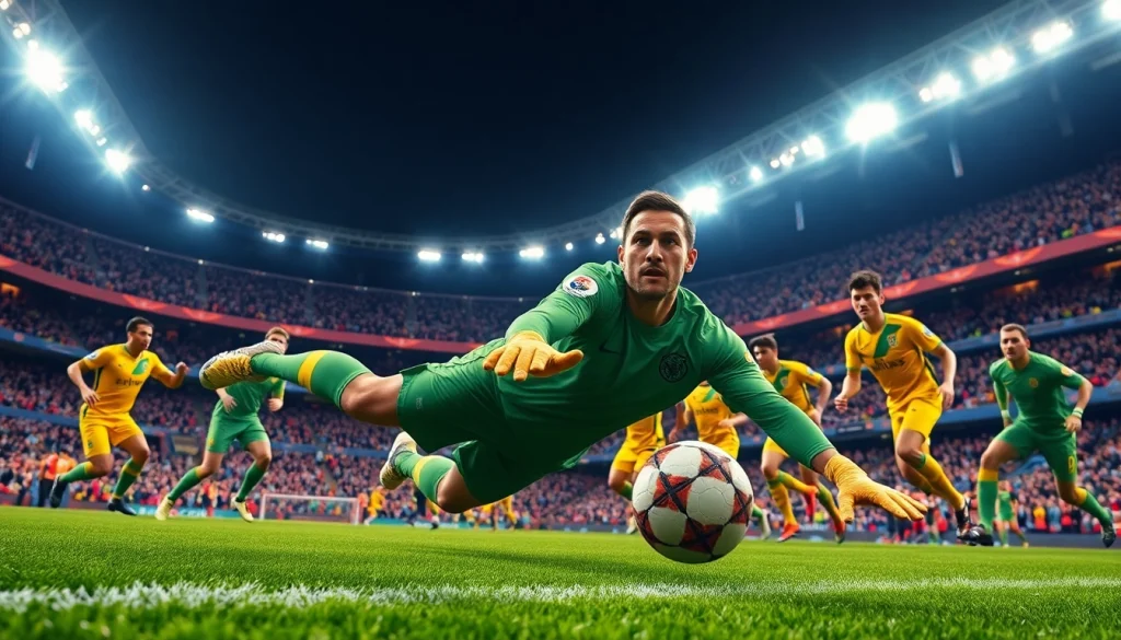 ตารางพรีเมียร์ลีก: ผู้รักษาประตูทำการเซฟลูกบอลในสนามฟุตบอลของพรีเมียร์ลีก