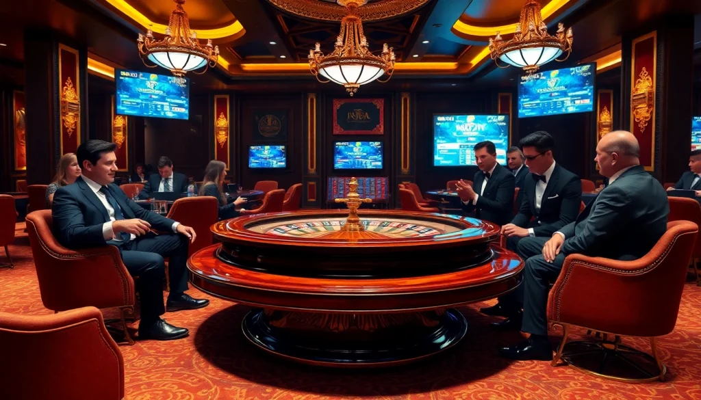 Experience the thrill of betting with 7upbet at a luxurious casino table amidst excitement.