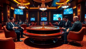 Experience the thrill of betting with 7upbet at a luxurious casino table amidst excitement.