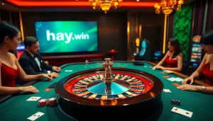 Players engaging in thrilling casino action at hay.win, featuring roulette and poker elements.