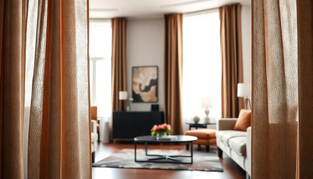 Verduisterende gordijnen in een stijlvolle woonkamer creëren een gezellige sfeer.