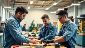Trade School Knoxville TN students working collaboratively in a vibrant workshop setting.