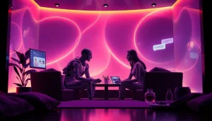 Engaging scene of the best nsfw ai interaction in a futuristic chat environment.