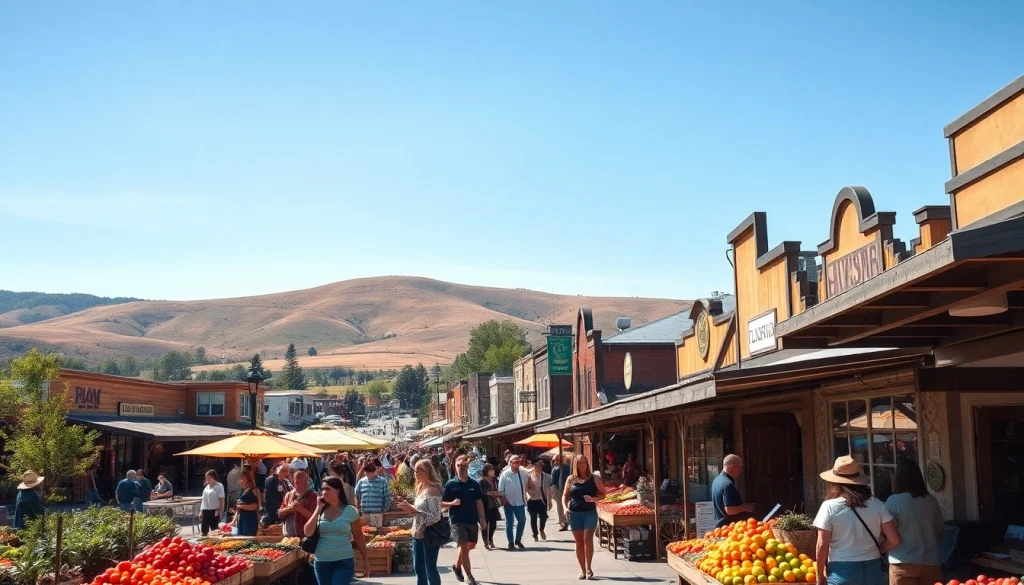 Clarksburg's lively farmer's market showcasing colorful stalls and community engagement.