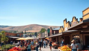 Clarksburg's lively farmer's market showcasing colorful stalls and community engagement.