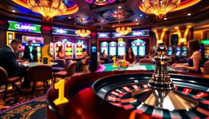 Gamblers engaging in high-stakes action at nk88 casino tables, showcasing excitement and luxury.