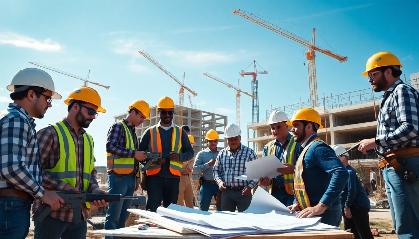Austin construction team working collaboratively on a modern building project.