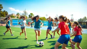 Girls participating in Multi Sports Camps for Girls, showcasing teamwork and energy in various sports.