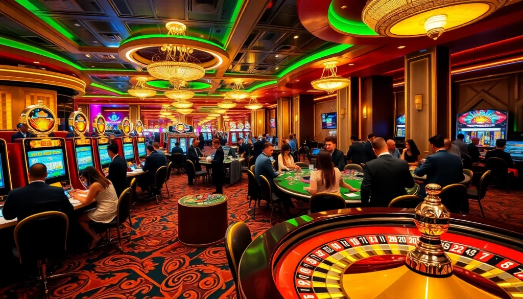 Exciting casino game action at https://rr88.navy/ featuring vibrant slot machines and poker tables.