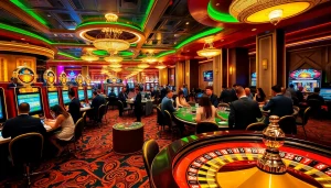 Exciting casino game action at https://rr88.navy/ featuring vibrant slot machines and poker tables.