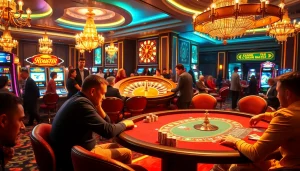 Découvrez l'excitation du casino en ligne Français avec une scène de poker vibrante et un design élégant.