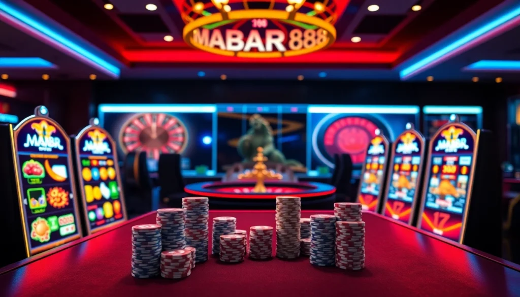 Pemain MABAR88 berinteraksi dengan mesin slot taruhan tinggi dalam lingkungan kasino yang mendebarkan.