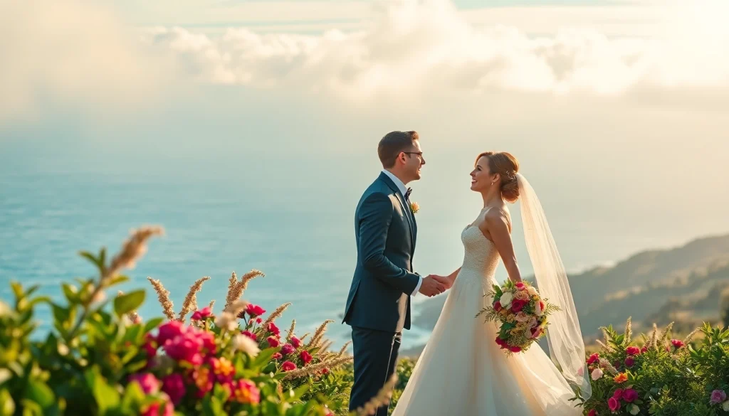 Couple sharing a romantic moment in Carmel wedding photography with ocean backdrop.