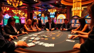 Plongez dans l'atmosphère palpitante de casino en ligne Français à une table de poker virtuelle luxueuse.