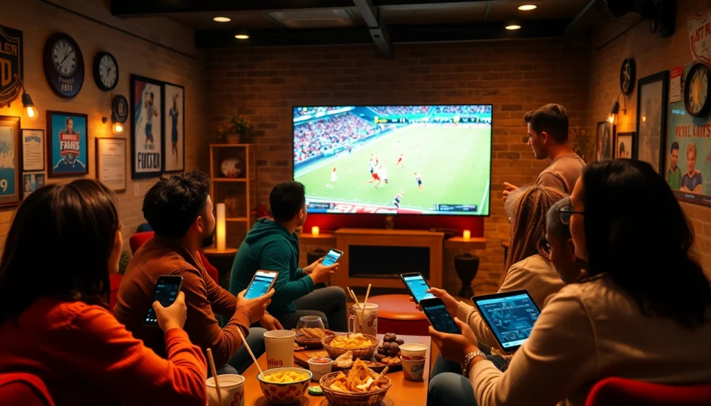 Exciting sports viewing experience featuring friends enjoying 토토스토리 sports betting and football match.