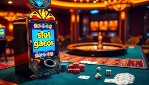 Experience thrilling gameplay at a slot gacor machine with vibrant visuals and casino elements.