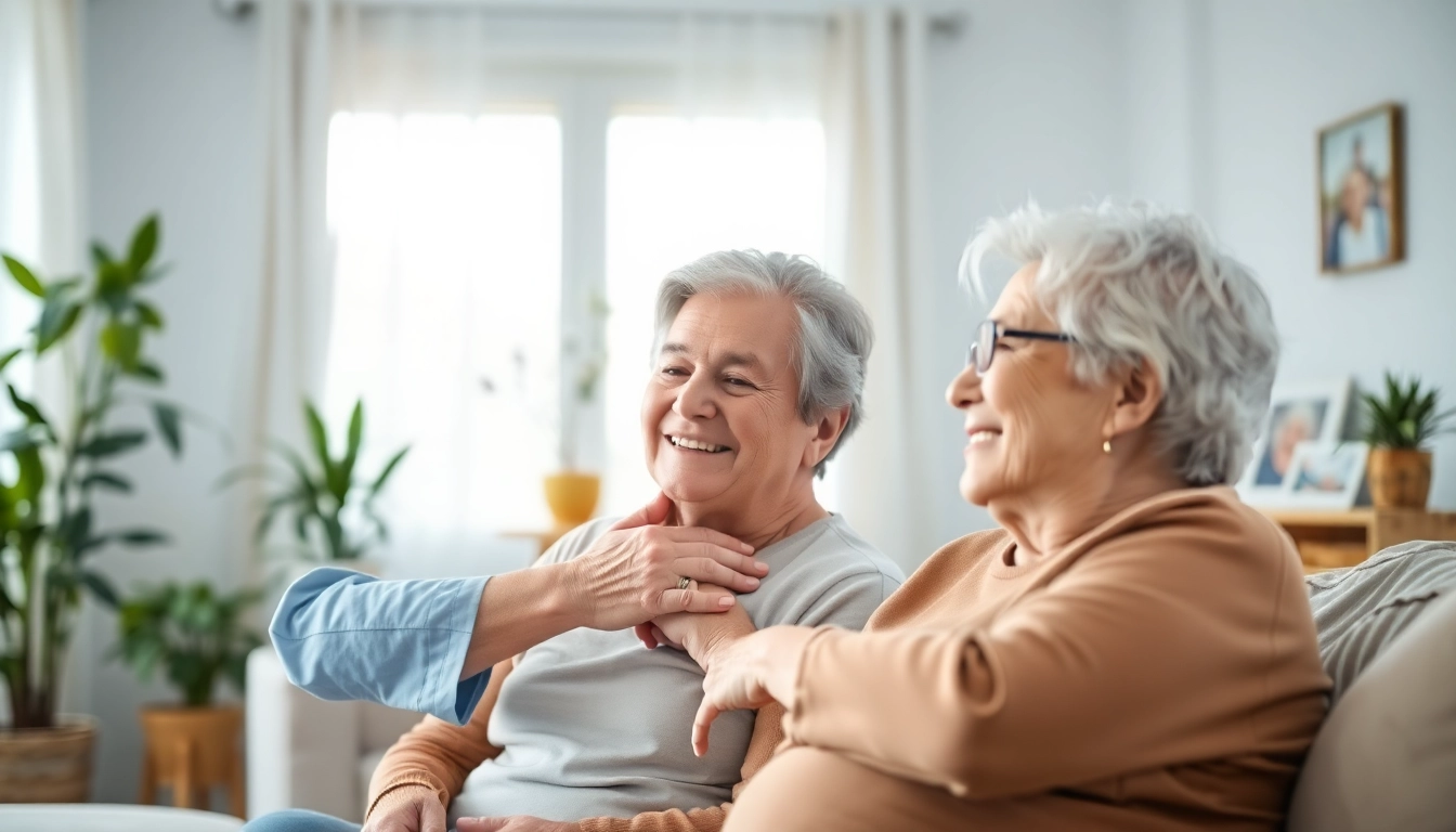 Providing at home health care services near me, caregivers support elderly clients in intimate settings.