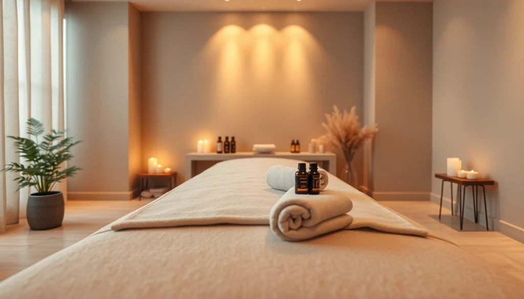 차분한 분위기와 휴식을 위한 필수 요소가 갖춰진 마사지 치료실.