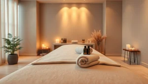 차분한 분위기와 휴식을 위한 필수 요소가 갖춰진 마사지 치료실.