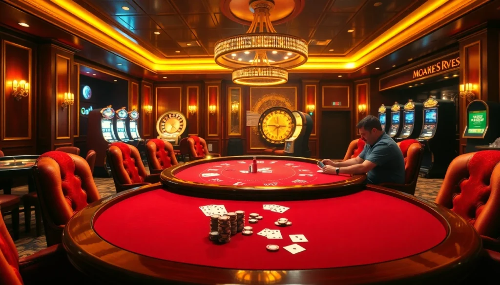 Vivez l'excitation du casino en ligne Français avec une scène de poker palpitante à une table luxueuse.