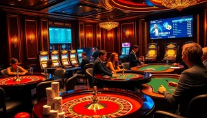 Découvrez l'excitation du casino en ligne Français avec des joueurs à des tables luxueuses.