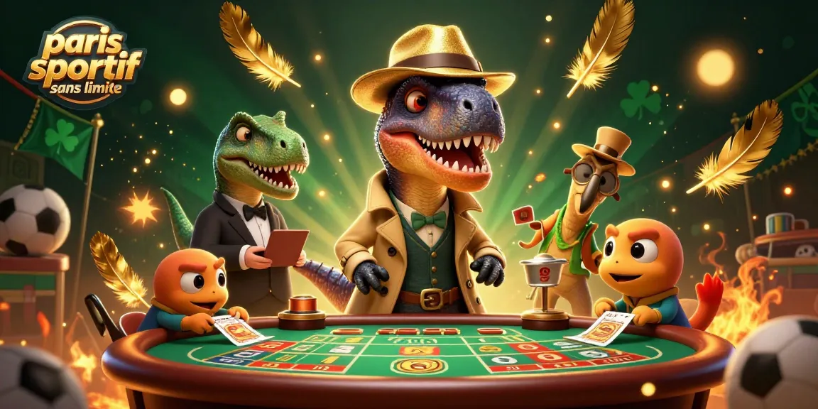 Placer des paris sur paris sportif sans limite avec un velociraptor et ses amis dans un décor vibrant.