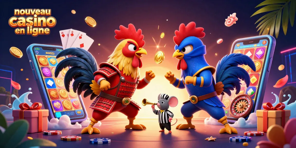 Illustration dynamique d'un nouveau casino en ligne avec des éléments de jeu captivants et oiseaux de combat.