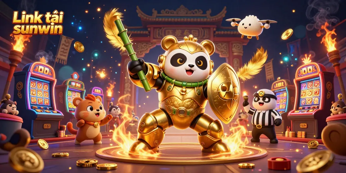 Experience thrilling action with Link tải sunwin in a vibrant casino arena featuring a golden panda robot.