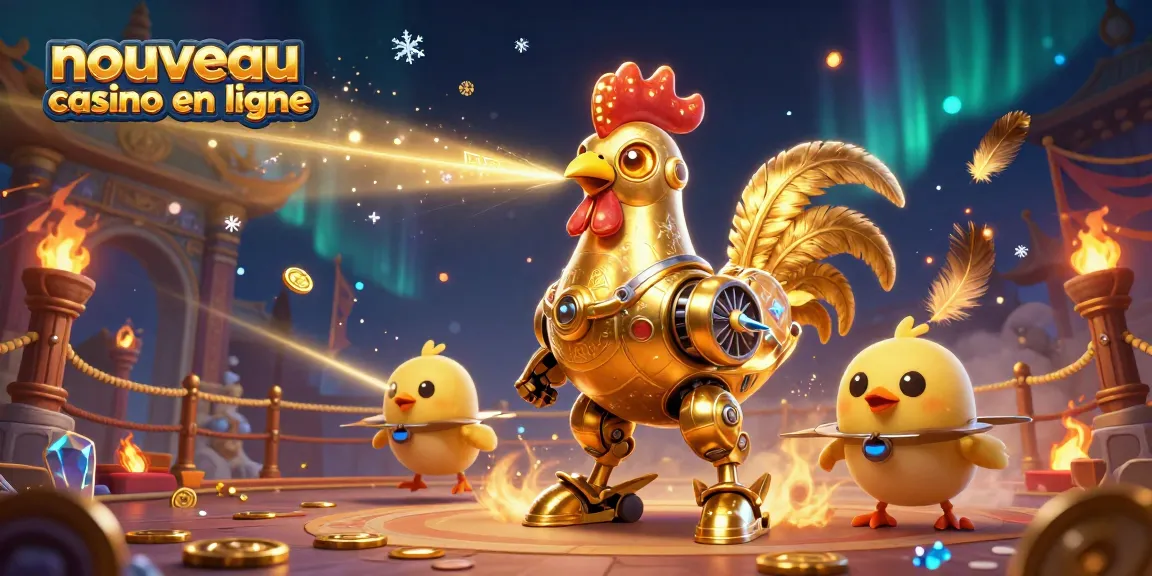 Vibrez avec le nouveau casino en ligne grâce à une illustration dynamique de robot et drones.