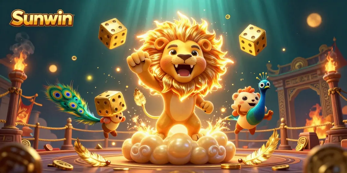 Sunwin delivers thrilling gameplay with vibrant visuals of a casino atmosphere featuring the roaring sun lion and golden dice.