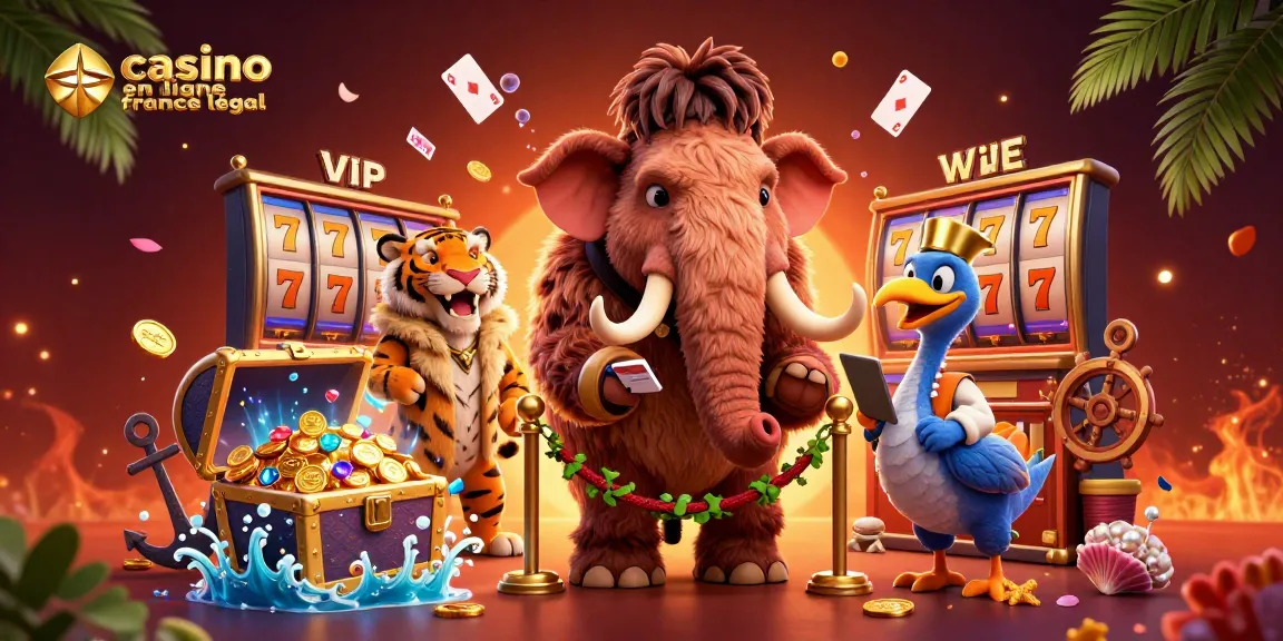 Vivez l’excitation des jeux dans ce casino en ligne France légal avec un bouncer mammouth et un VIP dodo sous un ciel flamboyant.