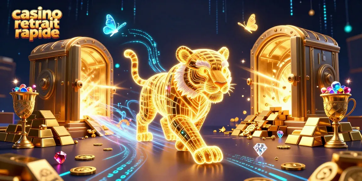 Découvrez le casino retrait rapide avec une illustration dynamique de jeux d'argent illuminés.