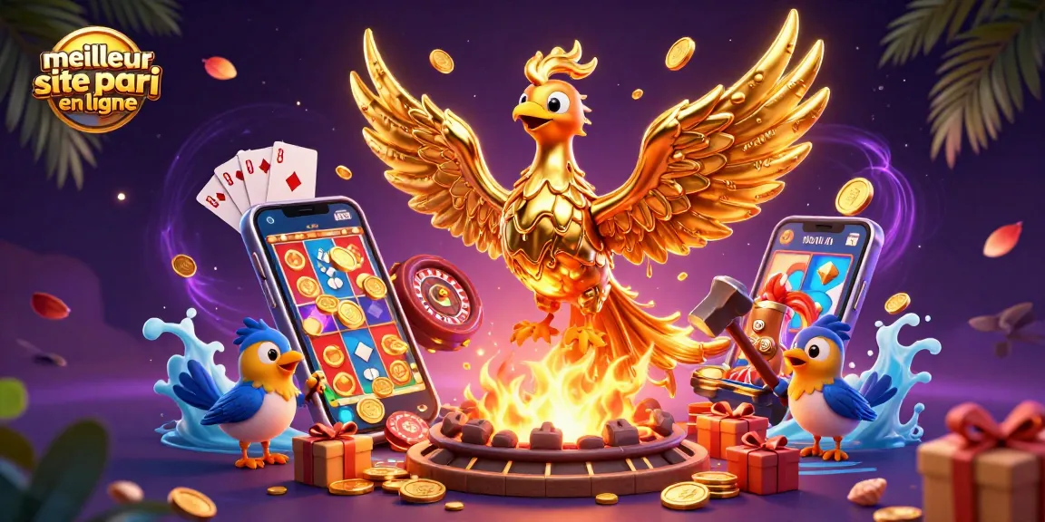 Meilleur site pari en ligne avec des symboles de jackpot et un phoenix en or vibrant.